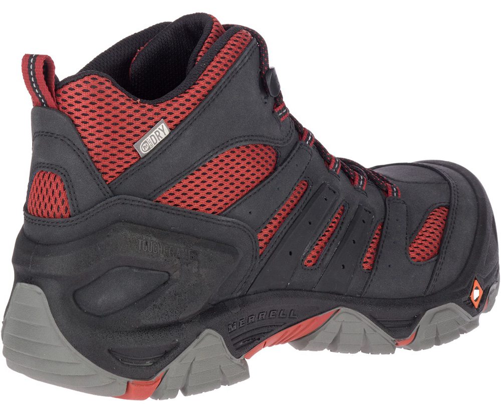 Merrell Work Boots Black/Red - Strongfield Mid Waterproof Comp Toe - Mens 67MXAKZTS
